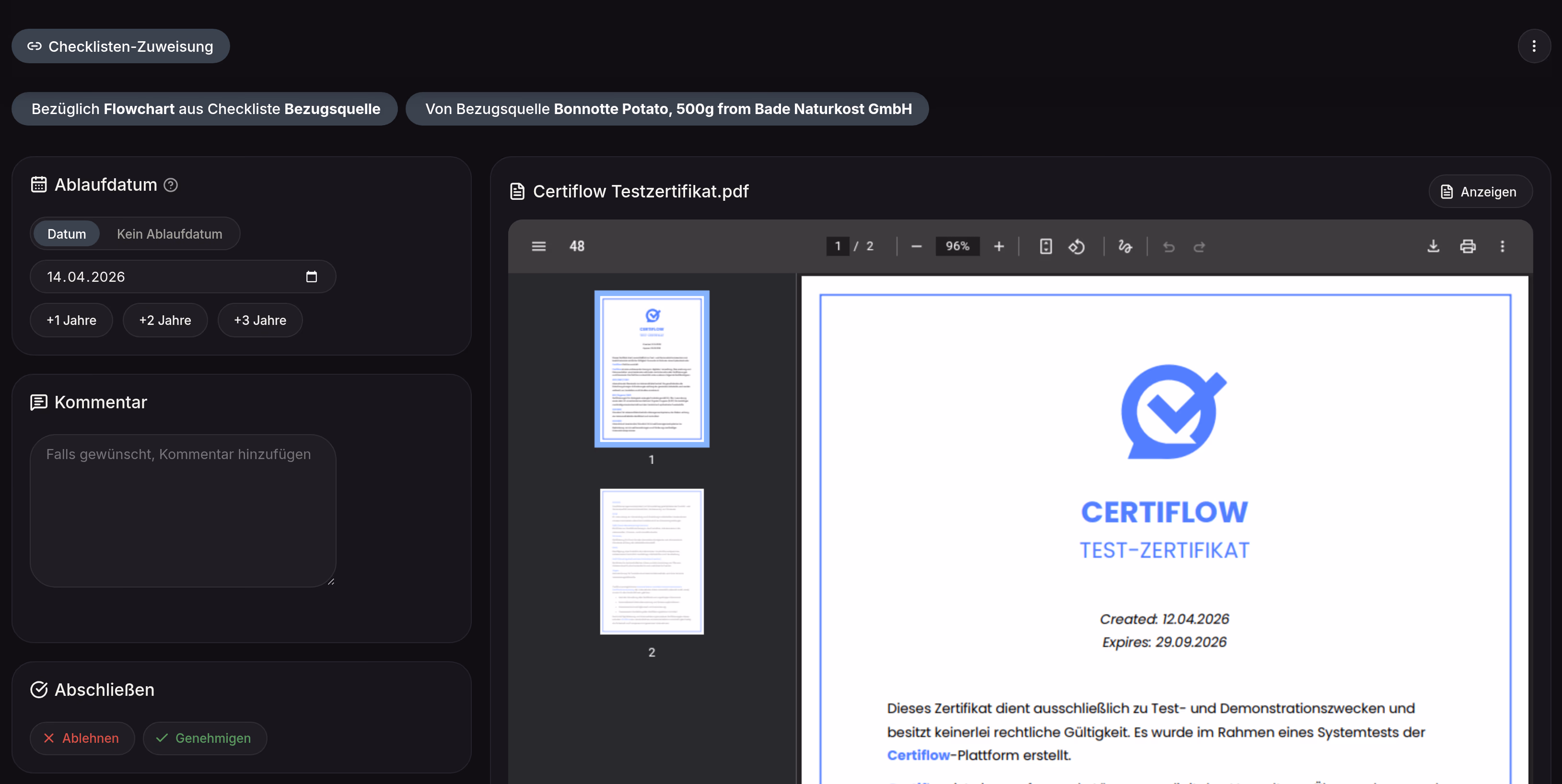 Dokument prüfen und freigeben in Certiflow