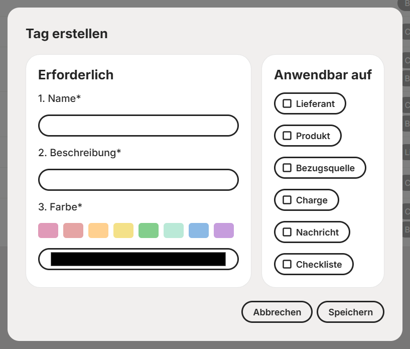 Tag erstellen in Certiflow