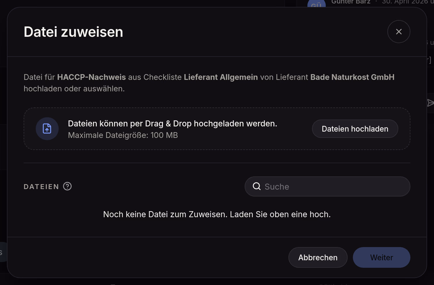Dialog „Datei zuweisen“ in Certiflow